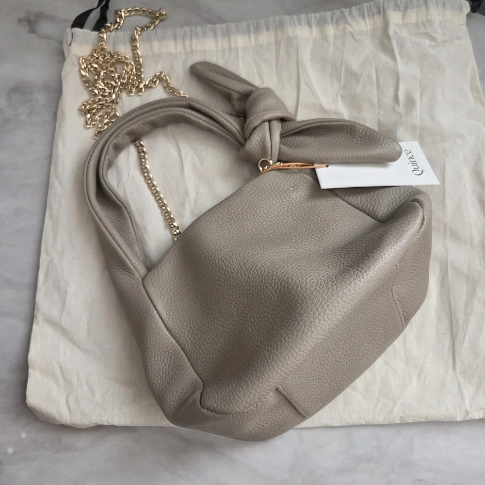 Quince Leather Mini Bow Bag Crossbody In Taupe - Picture 3 of 9